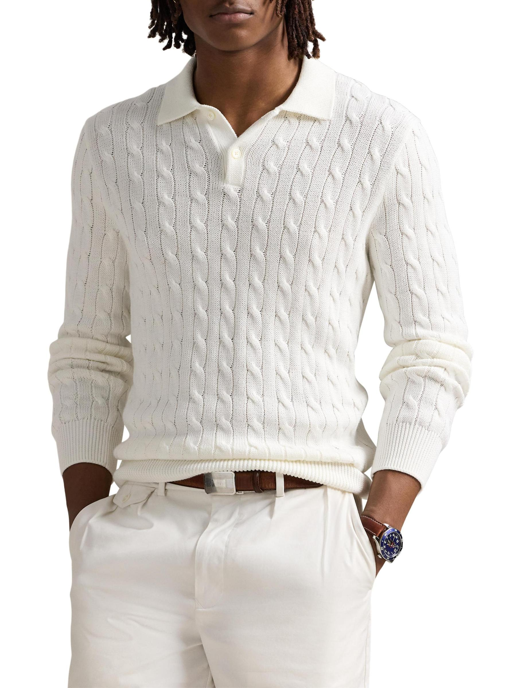 Cable-Knit Cotton Polo-Collar Sweater